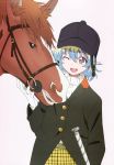  blue_hair highres horse nia_teppelin nishigori_atsushi official_art scan short_hair tengen_toppa_gurren_lagann wink 