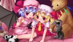  blue_hair flandre_scarlet hat kirisaki kirisaki_akihito panda remilia_scarlet ribbon ribbons short_hair siblings sisters stuffed_animal stuffed_toy teddy_bear touhou wings 