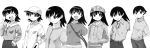  azumanga_daioh azumanga_daiou casual hat highres kiyohiko_azuma long_image monochrome official_art school_uniform short_hair takino_tomo wide_image 