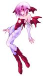  blush boots capcom demon_girl elbow_gloves flat_chest fuyube_rion gloves head_wings headwings lilith_aensland lowres pantyhose pink_eyes pink_hair print_pantyhose purple_pantyhose short_hair vampire_(game) wings 