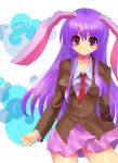  blazer blush bunny_ears jpeg_artifacts kobanzame long_hair necktie pleated_skirt purple_hair red_eyes reisen_udongein_inaba skirt solo stare touhou 