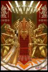  anima_beyond_fantasy brown_hair dress gloves gold highres long_hair statue throne wen-m 