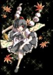  black_hair flying hat highres leaf leaves remyu ribbon ribbons shameimaru_aya short_hair skirt touhou 