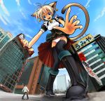  animal_ears bell bell_collar blonde_hair blue_eyes boots cat_ears collar foreshortening giantess hands highres maid panties skirt tail thigh-highs thighhighs underwear you_gonna_get_raped 