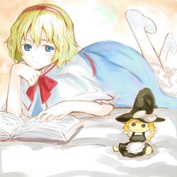  1girl alice_margatroid bed blonde_hair book character_doll doll kirisame_marisa ogawa_maiko touhou 