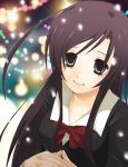  katsura_kotonoha long_hair lowres ribbon ribons school_days school_uniform smile snow tanaka_(artist) tanaka_(pixiv) 