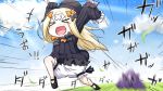  &gt;_&lt; 1girl :d abigail_williams_(fate/grand_order) arms_up artist_name bangs black_bow black_dress black_footwear black_headwear blonde_hair bloomers blue_sky bow bug butterfly closed_eyes clouds cloudy_sky commentary_request crossed_bandaids day dress eyebrows_visible_through_hair fate/grand_order fate_(series) hair_bow hat highres holding insect long_hair long_sleeves motion_blur neon-tetora open_mouth orange_bow outdoors parted_bangs running shoes sky sleeves_past_fingers sleeves_past_wrists smile solo translation_request underwear v-shaped_eyebrows very_long_hair white_bloomers xd 