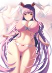  1girl :o absurdres animal_ears bare_legs bow bow_panties bra breasts commentary_request highres large_breasts liya long_hair looking_at_viewer navel panties pink_bra pink_panties purple_hair rabbit_ears red_bow red_eyes reisen_udongein_inaba solo thigh_gap touhou underwear underwear_only very_long_hair zoom_layer 