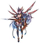  blue_hair blue_pupils brave_frontier breasts cleavage_cutout crown cyborg dual_wielding gauntlets gradient_hair highres holding holding_sword holding_weapon large_breasts leotard long_hair looking_at_viewer mechanical_wings multicolored_hair official_art pink_hair reverse_grip silver_hair sword thigh-highs violet_eyes weapon wings zenia_(brave_frontier) 