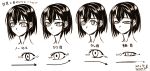  1girl closed_mouth commentary_request dated directional_arrow expressionless expressions eyes greyscale jitome kotoba_noriaki monochrome original portrait short_hair signature tareme translation_request tsurime 