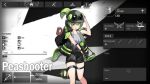  1girl arknights backpack bag bare_legs english_text fake_screenshot goggles goggles_on_headwear green_eyes green_hair helmet highres lantern leaf monster_girl open_mouth pea plant_girl plants_vs_zombies pompmaker1 ponytail shorts shovel slingshot solo thigh_strap vest weapon 