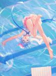  1girl atdan bare_arms bare_legs barefoot blue_dress blue_hair dress feet haiyi highres invert looking_at_viewer panties short_hair skirt sleeveless sleeveless_dress strapless strapless_dress synthesizer_v underwear 