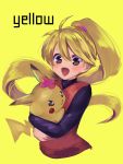  1girl blonde_hair blush commentary_request gen_1_pokemon highres holding long_hair looking_at_viewer mokorei open_mouth pikachu pokemon pokemon_(creature) pokemon_special ponytail simple_background smile yellow_(pokemon) 