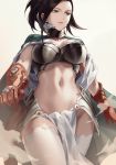  1girl alternate_costume armor bikini_armor black_eyes black_hair boku_no_hero_academia gauntlets highres liyuchen1126 midriff navel simple_background solo white_background yaoyorozu_momo 