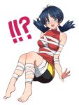  1girl bike_shorts blue_eyes blue_hair blush breasts crystal_(pokemon) earrings highres jewelry looking_at_viewer mokorei open_mouth pokemon pokemon_special simple_background twintails white_background 
