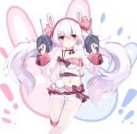  1girl animal_ears azur_lane bangs bare_shoulders blush breasts collarbone commentary_request ero_mang-a eyebrows_visible_through_hair fake_animal_ears grey_hair hair_between_eyes hair_ornament hairband highres laffey_(azur_lane) long_hair long_sleeves looking_at_viewer pleated_skirt rabbit_ears red_eyes red_skirt silver_hair skirt solo twintails very_long_hair white_hair white_legwear 