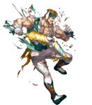  1boy alternate_costume animal_ears bartre_(fire_emblem) boots bow brown_eyes brown_hair dai-xt facial_hair fire_emblem fire_emblem:_the_binding_blade fire_emblem_heroes flower full_body gloves headband highres injury muscle mustache official_art rabbit_ears solo teeth torn_clothes transparent_background 
