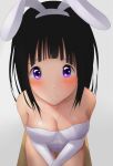  1girl animal_ears artist_name black_hair blush breasts bunny_girl bunnysuit chitanda_eru closed_mouth hyouka large_breasts long_hair looking_at_viewer original painttool_sai photoshop rabbit_ears simple_background smile violet_eyes white_background 