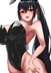  1girl absurdres alternate_costume animal_ears arikapu_(alice_beyond) azur_lane bare_shoulders black_hair blush breasts bunny_girl bunnysuit eyebrows_visible_through_hair fake_animal_ears hair_between_eyes hair_ornament highres large_breasts long_hair looking_at_viewer open_mouth rabbit_ears red_eyes smile solo taihou_(azur_lane) tongue tongue_out very_long_hair 