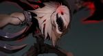  1other absurdres bird_scarer evil_smile extra_eyes fiddlesticks glowing grey_background highres keychain league_of_legends mechanical no_humans ohpe open_mouth red_eyes scarecrow sharp_claws sharp_teeth simple_background smile solo teeth 