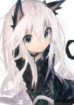 1girl absurdres animal_ears blue_eyes cat_ears cat_tail hibiki_(kantai_collection) highres kaamin_(mariarose753) kantai_collection long_hair looking_at_viewer silver_hair simple_background solo tail white_background white_hair 