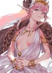  1girl armlet bracelet breasts circe_(fate/grand_order) fate/grand_order fate_(series) fingernails gradient_eyes hands_together head_wings highres hm_(hmtm0310) jewelry long_fingernails long_hair multicolored multicolored_eyes necklace pink_hair pointy_ears small_breasts white_background wings 
