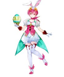  1girl alternate_costume egg est fire_emblem fire_emblem:_mystery_of_the_emblem fire_emblem_heroes frills full_body hair_ornament hat leggings nintendo pantaloons pink_dress pink_hair rabbit rabbit_ears scarf see-through see-through_sleeves short_hair smile white_gloves 