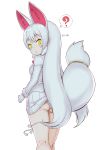  1girl ? animal_ears ass breasts character_request extra_ears fox_ears fox_girl fox_tail gloves highres kemono_friends masuyama_ryou skirt skirt_lift small_breasts solo spoken_question_mark tail white_hair yellow_eyes 