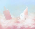  ayu_(mog) blue_sky clouds day fantasy food hat house no_humans original outdoors party_hat popsicle scenery signature sky surreal symbol_commentary 