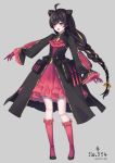  1girl ahoge banette blush braid double_bun eyebrows_visible_through_hair full_body gloves hair_ornament highres kneehighs long_hair long_sleeves looking_away merlusa open_mouth personification pink_hair pokemon pokemon_number red_gloves red_legwear smile solo very_long_hair x_hair_ornament 