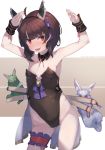  1girl character_name cowboy_shot green_fur hair_ribbon hands_up headgear leotard rabbit red_eyes ribbon scabbard sheath strapless strapless_leotard thigh_strap touhoku_itako touhoku_kiritan touhoku_zunko voiceroid white_fur wrist_cuffs yellow_eyes zoruboi 