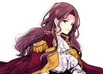  1girl alternate_costume brown_hair closed_mouth cute dorothea_arnault earrings fire_emblem fire_emblem:_three_houses fire_emblem:_three_houses fire_emblem_16 green_eyes intelligent_systems jewelry lips long_hair naho_(pi988y) nintendo parted?lips simple_background solo twitter_username upper_body white_background 
