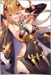  1girl armpits arms_up bangs breasts brown_eyes brown_hair elbow_gloves erune fingerless_gloves gloves granblue_fantasy hair_ornament hand_up kei_(soundcross) leotard long_hair looking_at_viewer metera_(granblue_fantasy) mole mole_under_mouth open_hand sideboob simple_background solo tongue tongue_out 