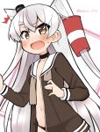  /\/\/\ 1girl amatsukaze_(kantai_collection) ataru_(ataru-littlebird) black_choker black_panties blush brown_dress choker commentary_request cowboy_shot dated dress fang flat_chest hair_tubes highres kantai_collection long_hair nose_blush open_clothes open_mouth panties sailor_dress short_dress silver_hair smokestack_hair_ornament solo torn_clothes twitter_username two_side_up underwear white_background windsock 