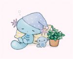  ._. ayu_(mog) closed_eyes closed_mouth creature facing_viewer full_body gen_2_pokemon hat horns looking_at_viewer nightcap no_humans pillow plant pokemon pokemon_(creature) simple_background sitting sleeping smile standing white_background wooper 