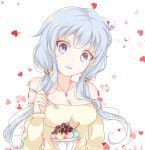  1girl bare_shoulders beyblade beyblade:_burst blue_sky breasts chankyone food ice_cream jewelry necklace open_clothes open_shirt shirt short_twintails sky smile twintails violet_eyes 