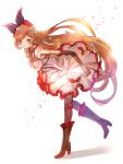  1girl absurdres bag boots bow breasts clarisse_(granblue_fantasy) dress granblue_fantasy green_eyes hair_bow hair_ribbon handbag high_heel_boots high_heels highres long_hair medium_breasts orange_hair ribbon solo taka00277657 very_long_hair 