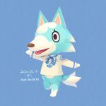  1girl animal_ears artist_name blue_background dated doubutsu_no_mori furry matchaneko open_mouth ririi_(doubutsu_no_mori) solo tail wolf_ears wolf_tail 