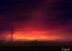  alu.m_(alpcmas) blurry building city city_lights clouds cloudy_sky commentary dark depth_of_field hill horizon no_humans original power_lines scenery signature sky sunset telephone_pole 