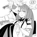  breasts carrying choker closed_eyes dizzy_(guilty_gear) eyepatch guilty_gear guilty_gear_xrd hair_ribbon large_breasts long_hair maid_dress monochrome mother_and_son ribbon s2cikn_(yuzu) sin_kiske smile 
