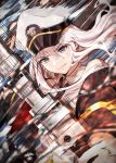  1girl azur_lane bangs black_coat black_jacket black_neckwear bow_(weapon) closed_mouth coat collared_shirt commentary_request enterprise_(azur_lane) eyebrows_visible_through_hair grey_eyes hair_between_eyes hat highres holding_bow jacket long_hair military_hat off_shoulder open_clothes open_coat peaked_cap rin_(028ilc) shirt silver_hair sleeveless sleeveless_shirt weapon white_headwear white_shirt 