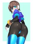  1girl aile ass blush bodystocking bodysuit breasts brown_hair gloves looking_at_viewer protected_link robot_ears rockman rockman_zx short_hair solo spandex ukimukai 