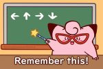  :d claws clefairy commentary creature directional_arrow english_commentary english_text fang gameplay_mechanics gen_1_pokemon glasses happy holding holding_wand looking_at_viewer no_humans open_mouth pokemon pokemon_(creature) pokemon_(game) pokemon_stadium shopsweetbuns smile solo upper_body wand 