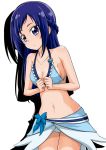  1girl adapted_costume bikini bikini_skirt bikini_top blue_bikini blue_eyes blue_hair bra breasts cure_diamond dokidoki!_precure highre hishikawa_rikka looking_at_viewer navel niita panties precure solo swimsuit underwear 