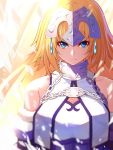  1girl ahoge bangs bare_shoulders breasts chain fate/grand_order fate_(series) fur_trim headpiece highres jeanne_d&#039;arc_(fate) jeanne_d&#039;arc_(fate)_(all) large_breasts long_hair looking_at_viewer mikan_(chipstar182) solo yellow_eyes 