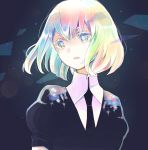  1other androgynous bangs black_neckwear crystal_hair diamond_(houseki_no_kuni) eyebrows_visible_through_hair gem_uniform_(houseki_no_kuni) gradient_hair highres houseki_no_kuni multicolored multicolored_eyes multicolored_hair necktie parted_lips rainbow_eyes rainbow_hair richard_(ri39p) solo upper_body 