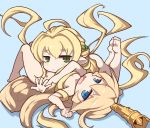  2girls average-hanzo bangs blonde_hair blue_eyes blush charlotta_fenia granblue_fantasy hair_ornament harvin hat long_hair looking_at_viewer melissabelle multiple_girls nude open_mouth pointy_ears simple_background solo very_long_hair 