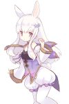  1girl animal_ears bunny_tail detached_sleeves fire_emblem fire_emblem:_three_houses fire_emblem_heroes hair_ornament long_hair long_sleeves lysithea_von_ordelia pink_eyes rabbit_ears simple_background solo tail teu_(navy) white_background white_hair white_legwear 