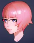  1girl bangs blunt_bangs character_request close-up commentary_request eyebrows_visible_through_hair face ghost_in_the_shell ghost_in_the_shell:_sac_2045 glasses highres ilya_kuvshinov lips pink_hair semi-rimless_eyewear short_hair solo violet_eyes 