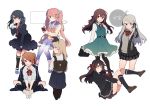  6+girls :o ahoge arm_up backpack bag belt belt_buckle black_clothes black_hair black_legwear black_skirt blonde_hair blue_eyes blue_skirt blush bow bowtie brown_eyes brown_hair buckle cellphone character_request checkered checkered_bow collared_shirt commentary_request dress eyepatch from_behind from_side full_body hair_ornament hair_ribbon hairclip heterochromia holding holding_bag holding_phone ikeuchi_tanuma long_hair long_sleeves looking_at_viewer looking_away medical_eyepatch multiple_girls neckwear open_mouth original pantyhose phone pink_hair red_eyes red_neckwear ribbon school_bag school_briefcase school_uniform shirt shoes silver_hair simple_background sitting skirt smartphone smile sneakers socks standing teeth twintails uniform white_background white_footwear white_shirt 